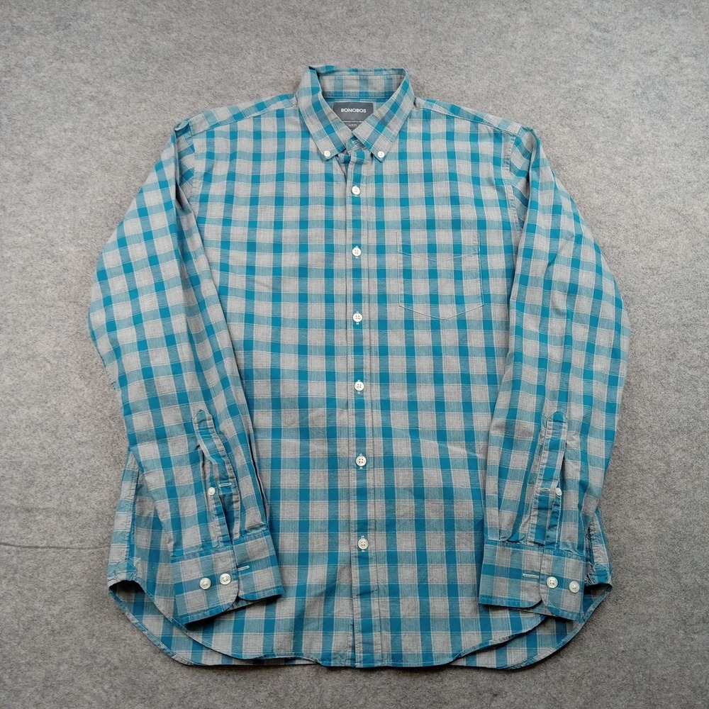 Bonobos Shirt Mens Large Blue Check Slim Fit Button Down Long‎ Sleeve Casual